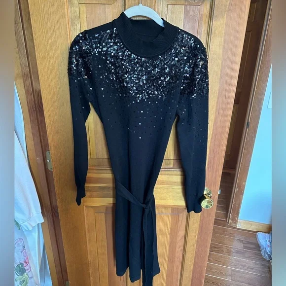 Vince Camuto | Dresses | Vince Camuto Womens Sequin Belted Long Sleeve Sweater  Dress Never Worn | Poshmark
